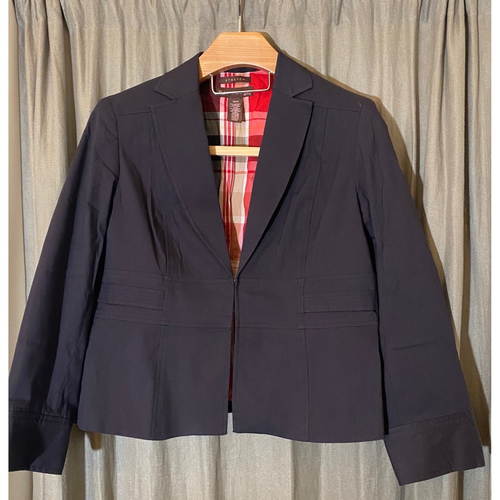 Bandolino Petite Navy Plaid Lined‎ Blazer Jacket Women's Size 16P